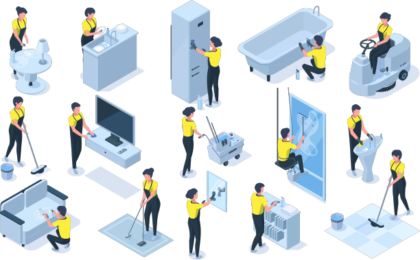 房屋清洁队等距专业图片下载