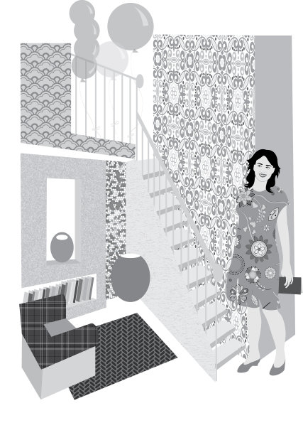 一个女人在家里，她面带微笑。图片下载