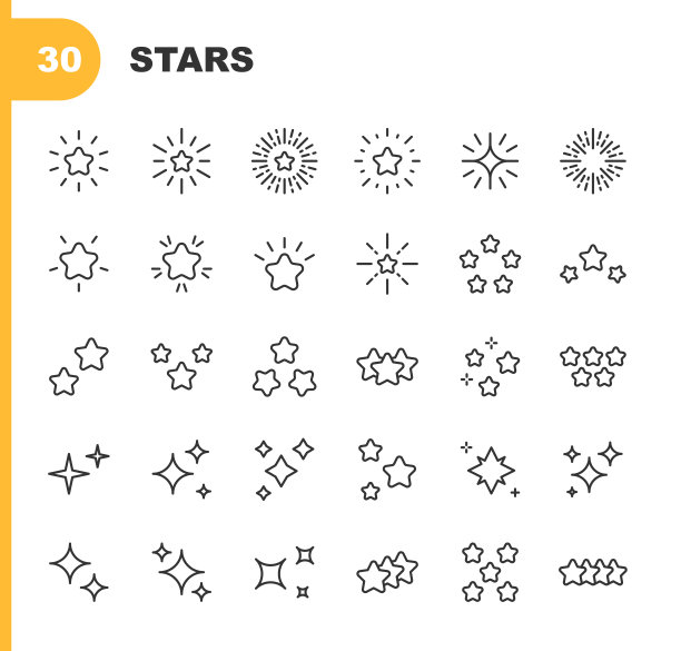 星形线图标。可编辑的中风。像素完美。移动和Web。包含这样的图标，明星形状，名人，评级，质量，奖项，华丽，镜头耀斑，圣诞节，新年前夕，魅力，火花闪烁，派对，装饰，烟花，豪华。图片下载