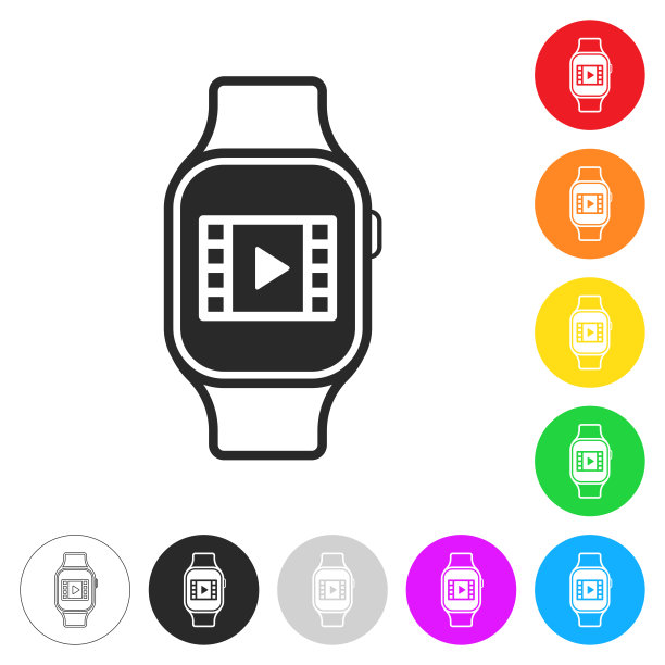 在智能手表上观看视频。彩色按钮上的图标图片下载