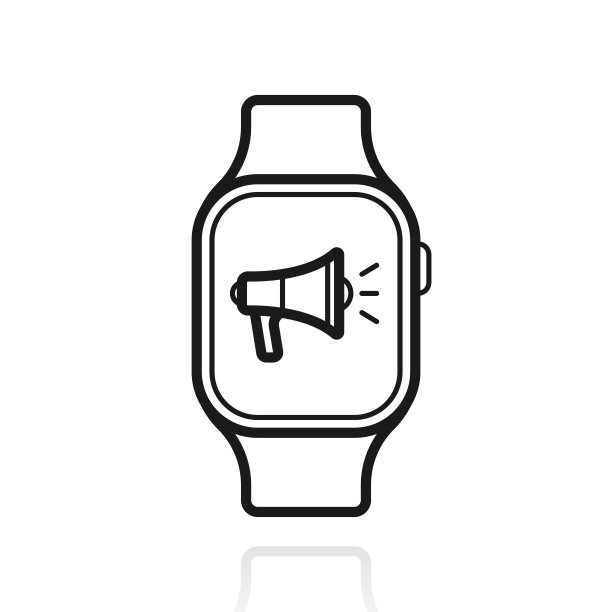 带扩音器的智能手表。白色背景上反射的图标图片下载