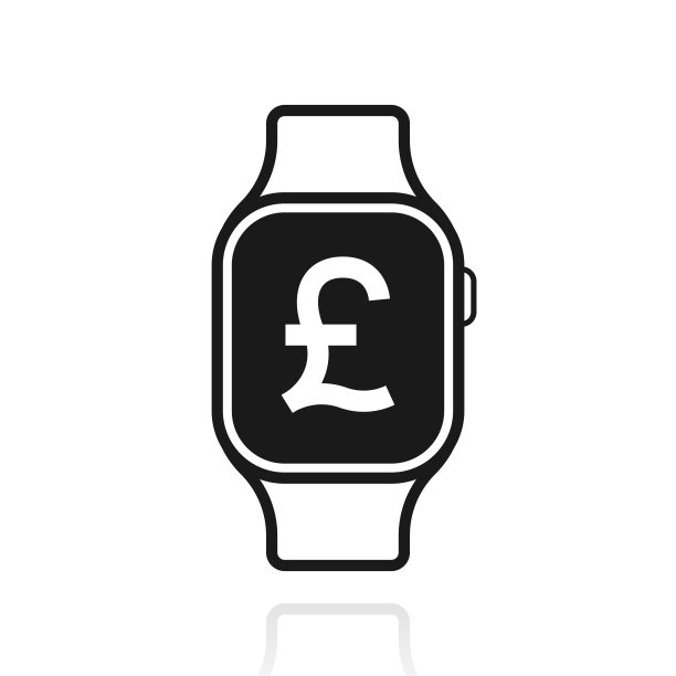 智能手表与磅标志。白色背景上反射的图标图片下载