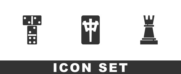 集多米诺牌麻将棋子和国际象棋图标图片下载