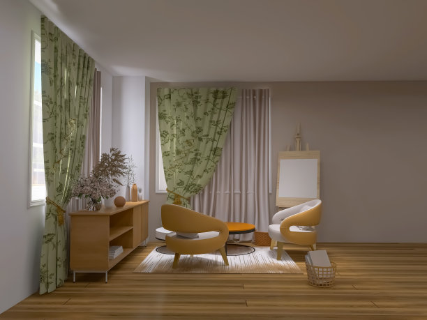 客厅室内设计，扶手椅3d渲染，3d插画图片下载