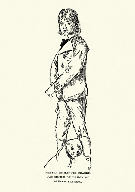 一个小男孩和他的宠物狗的素描，以阿尔弗雷德·史蒂文斯命名，19世纪图片下载