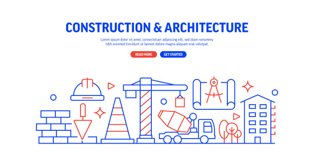 建设和建筑相关的网页横幅线风格。现代线性设计矢量插图的网站横幅，网站标题等。图片下载