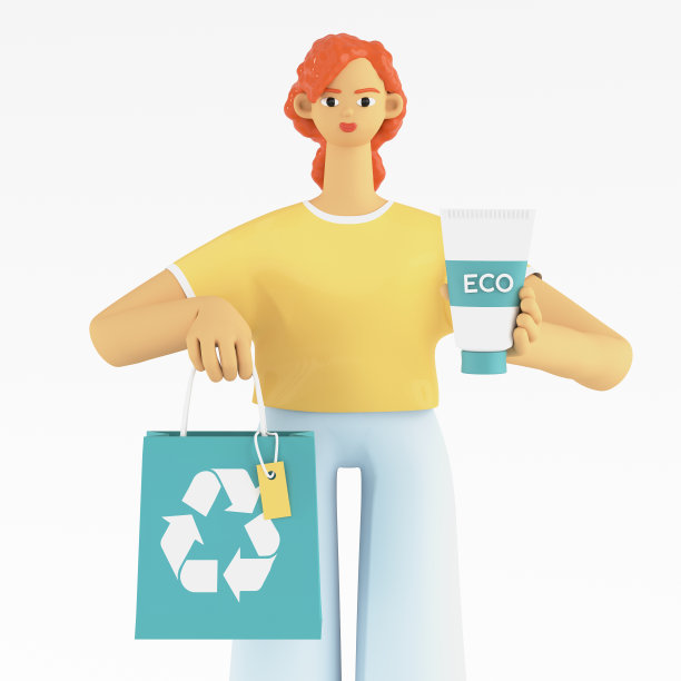 一个小女孩拿着一管生态化妆品。选择干净环保的生态化妆品包装。生态生活方式和可持续消费的理念。3d渲染图图片下载