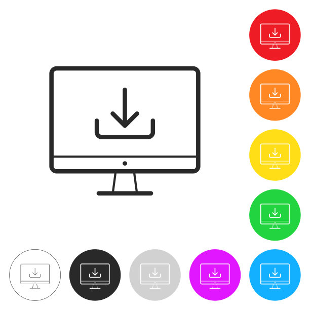 在桌面电脑上下载。彩色按钮上的图标图片下载