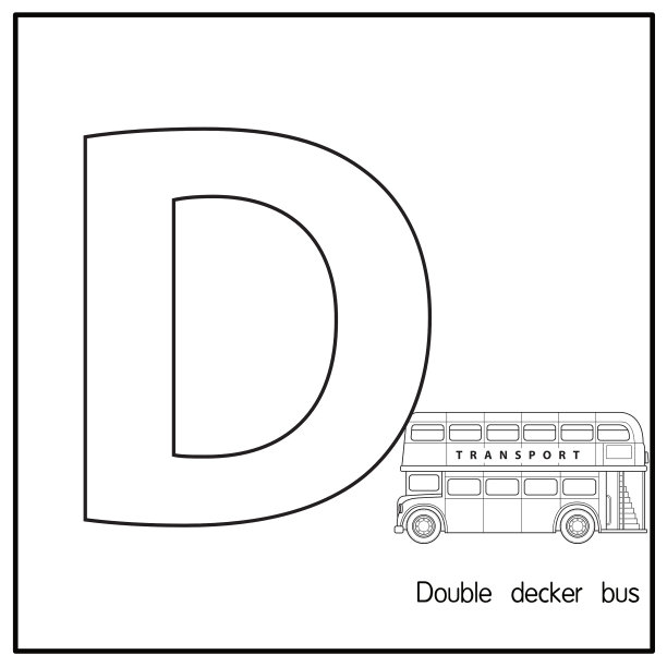 矢量图例双层巴士与字母D大写字母或大写字母的儿童学习练习ABC图片下载