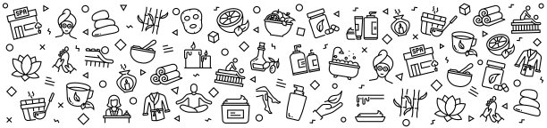 SPA元素模式与线性图标，潮流线性风格向量图片下载