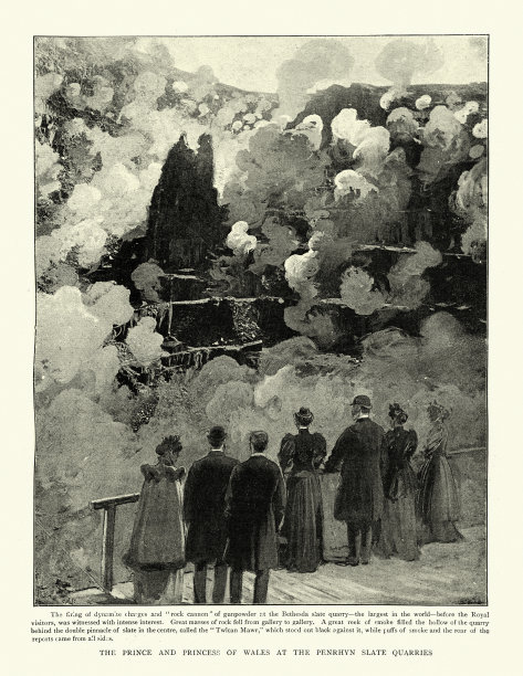 1894年，威尔士王子和公主参观Penrhym石板采石场。图片下载