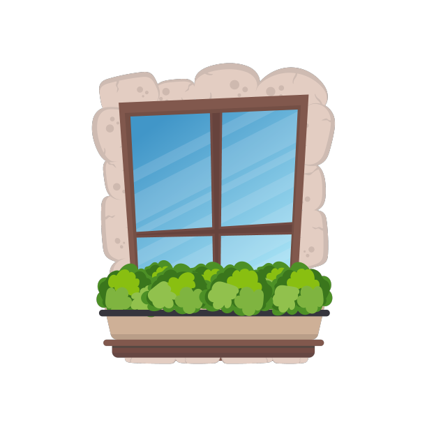 带有卡通风格花朵的矩形窗户图片下载