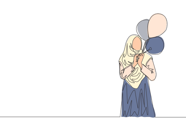 一幅连续的线条画着快乐的年轻穆斯林图片下载