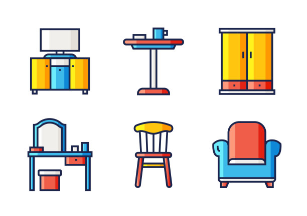 家具相关的矢量细线图标。轮廓符号集合图片下载