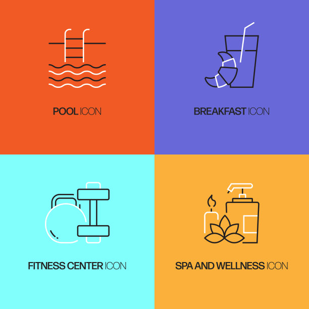 酒店服务和设施相关的矢量线图标。轮廓符号集合图片下载