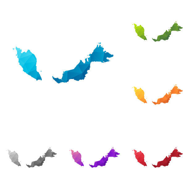 马来西亚地图在低多边形风格-彩色多边形几何设计图片下载