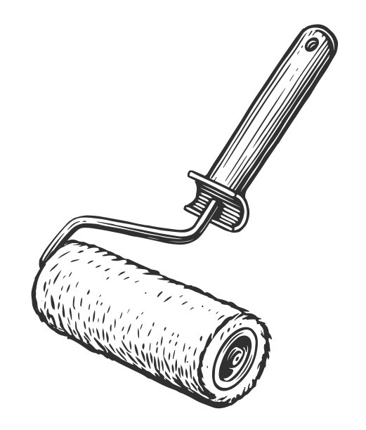 素描风格室内装修中的油漆滚筒图片下载