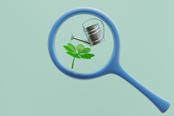 在放大镜下种植和浇水罐。三维渲染图片下载