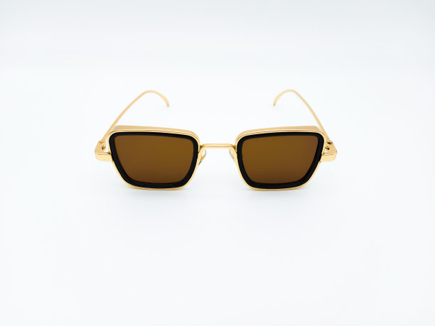 矩形金色太阳镜蒸汽朋克的正面视图图片下载