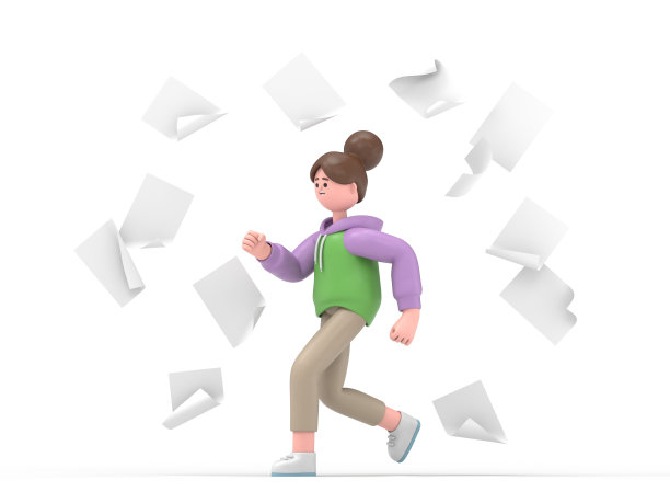 亚洲女孩Renae running的3D插图。白色背景的3D渲染。图片下载