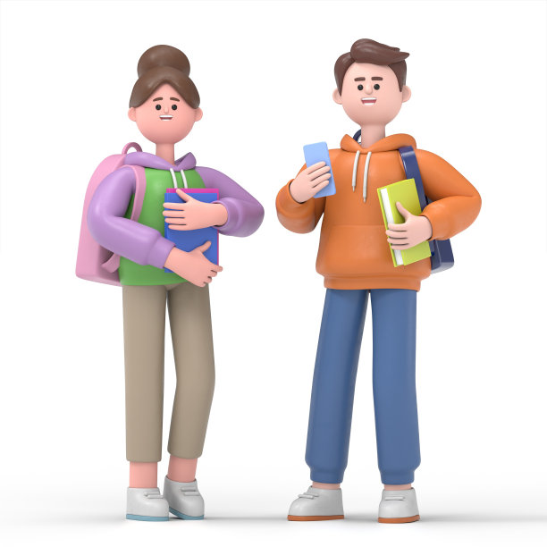 深情夫妇的3D插图。可爱的卡通人物站着握手。成功的协议，成交的概念。白色背景的3D渲染。图片下载