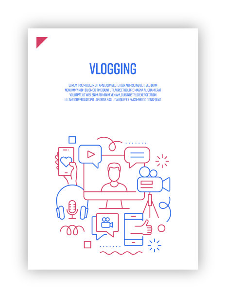 插图视频博主概念向量集。线条艺术风格的网页，横幅，海报，印刷等背景设计。矢量插图。图片下载