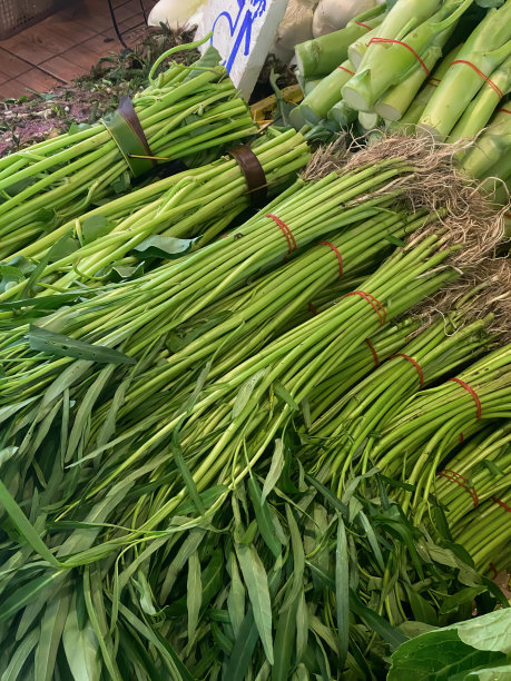 市场上陈列的一堆绿色蔬菜的照片。图片下载