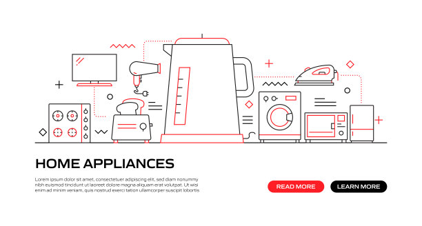 家用电器网络横幅与线性图标，时尚的线性风格矢量图片下载