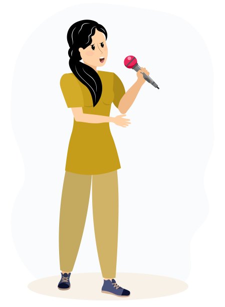 音乐演唱会。在卡拉ok俱乐部或录音棚里，长发女孩带着麦克风唱歌。图片下载