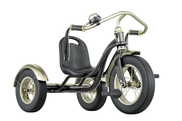 儿童三轮车，自行车黑色，3D渲染图片下载