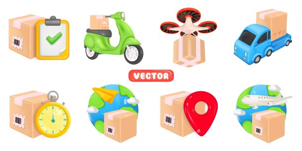 航运图标3d渲染矢量集。图片下载