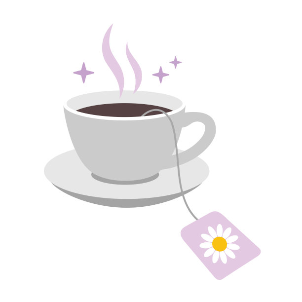 一杯加甘菊的茶。舒适的明信片。洋甘菊茶有助于睡眠。卡通插画，平面设计。图片下载