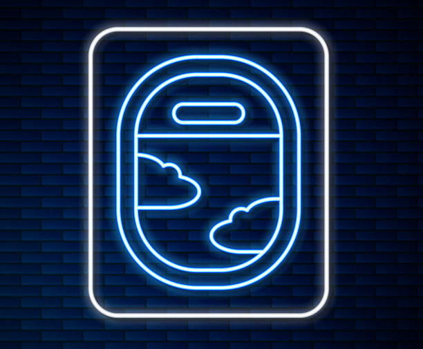 发光的霓虹灯线飞机窗口图标孤立上图片下载