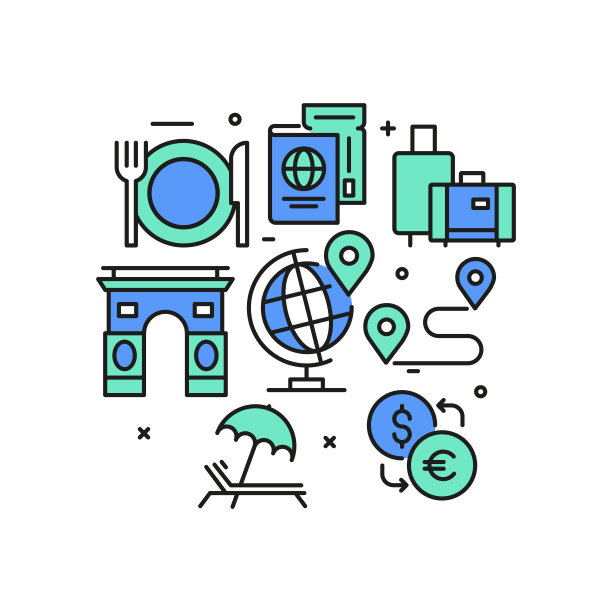 旅游和旅游概念，现代线条艺术图标背景。线性风格矢量插图。图片下载