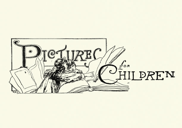 经典插图标题，儿童图片，男孩和女孩读书，维多利亚，19世纪图片下载
