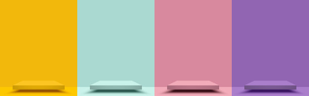 套装黄，绿，粉，紫，场景背景与广场舞台讲台。最小的风格。底座与产品展示，广告，显示基础上柔和的颜色背景。矢量插图。图片下载