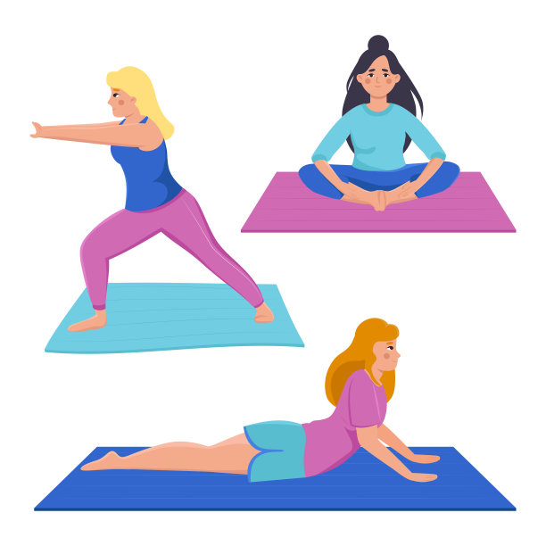 妇女在垫子上做瑜伽姿势矢量插图集图片下载