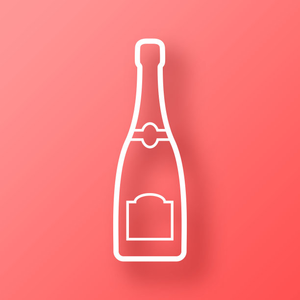 香槟酒瓶。图标在红色背景与阴影图片下载