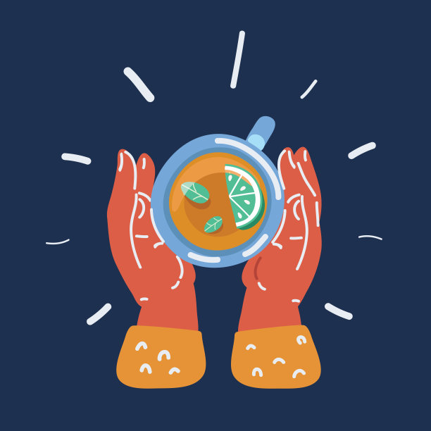 矢量插图喝草药茶，杯子马克杯。俯视图在黑暗的背景图片下载