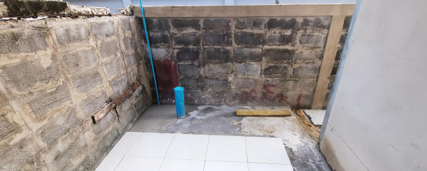 一间有厕所和淋浴间的浴室的照片，监狱的房间角落里有一根蓝色的管子。图片下载