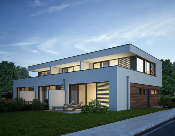 晚上的现代立体联排别墅图片下载