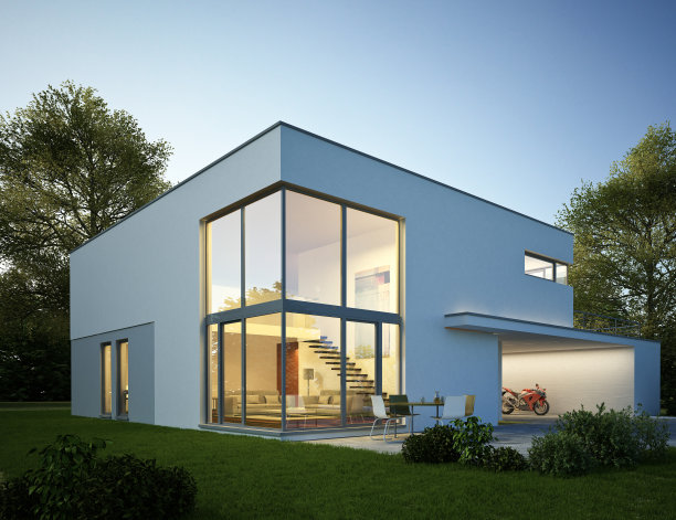 傍晚的现代立方别墅图片下载