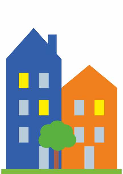 两个高预制房屋与树，环境，矢量符号，eps。图片下载