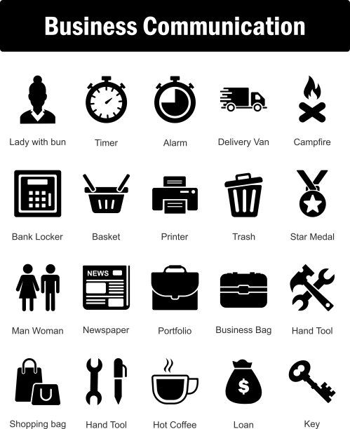 一组20个混合图标作为女士发髻，定时器，闹钟图片下载