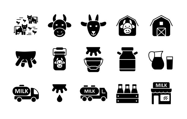 牛奶矢量图标集。乳制品标志图片下载