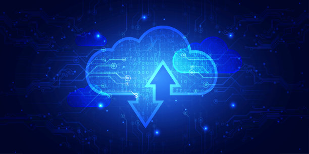 数字技术云计算互联网网络连接蓝色背景，网络存储信息，抽象传递通信，创新未来科技数据，Ai大数据3d插画图片下载