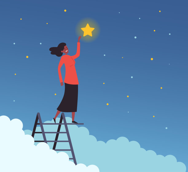 人们达到明星机会事业梦想的概念。矢量平面图形设计插图图片下载