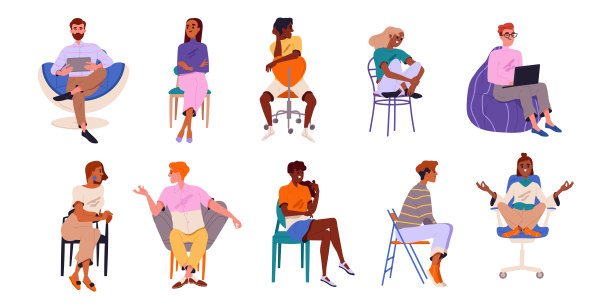 坐在不同椅子上的人矢量图片下载