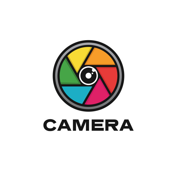 彩色照片相机摄影元素和摄像机标志符号设计矢量概念模板图片下载