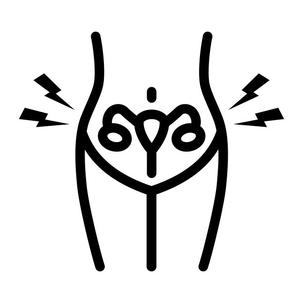 痛经疼痛线图标，保健概念，卵巢炎症征象白底，女性生殖系统疾病移动轮廓。矢量图形。图片下载